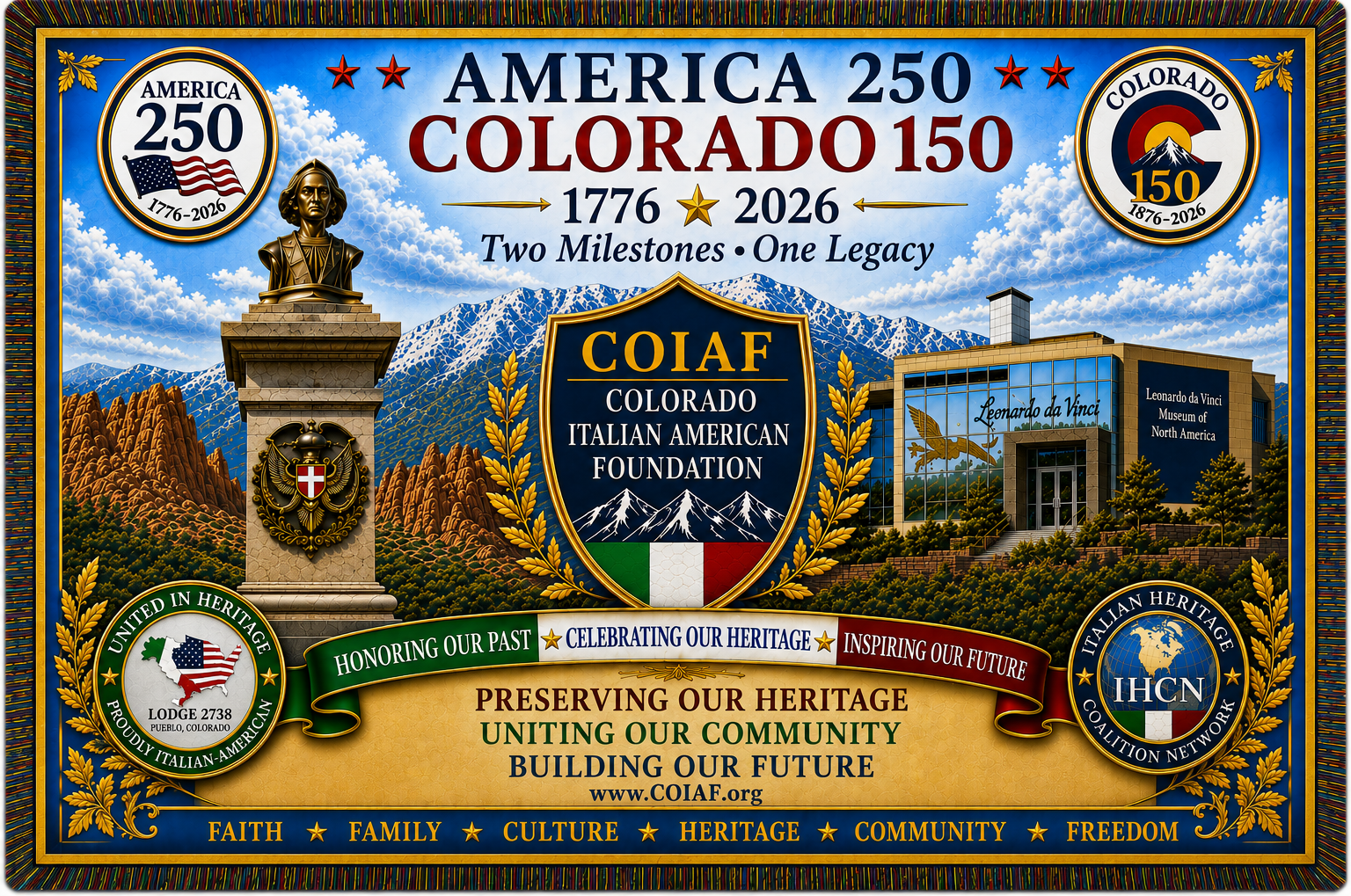 COIAF America 250 Colorado 150 commemorative throw design