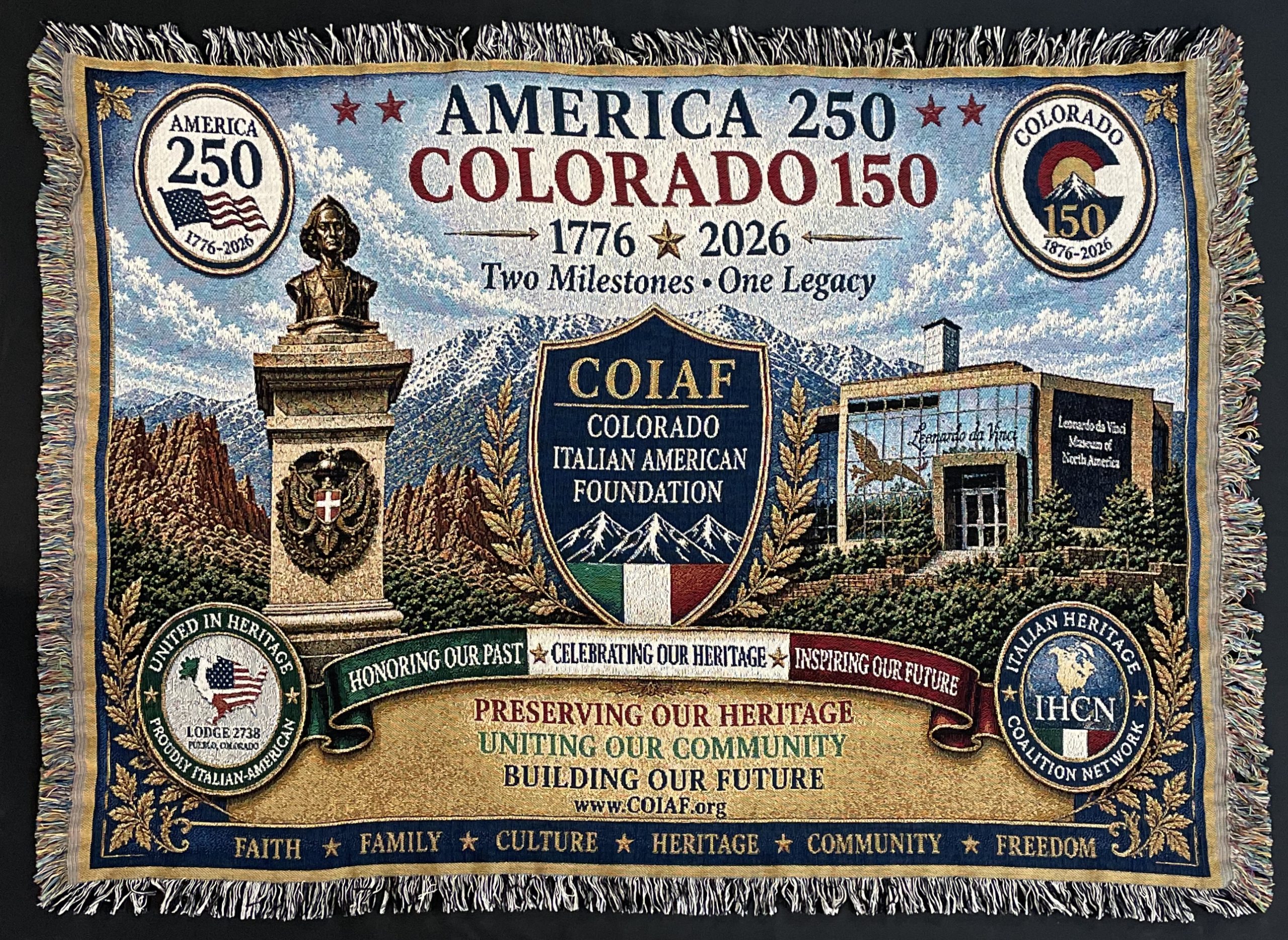 COIAF America 250 and Colorado 150 commemorative throw