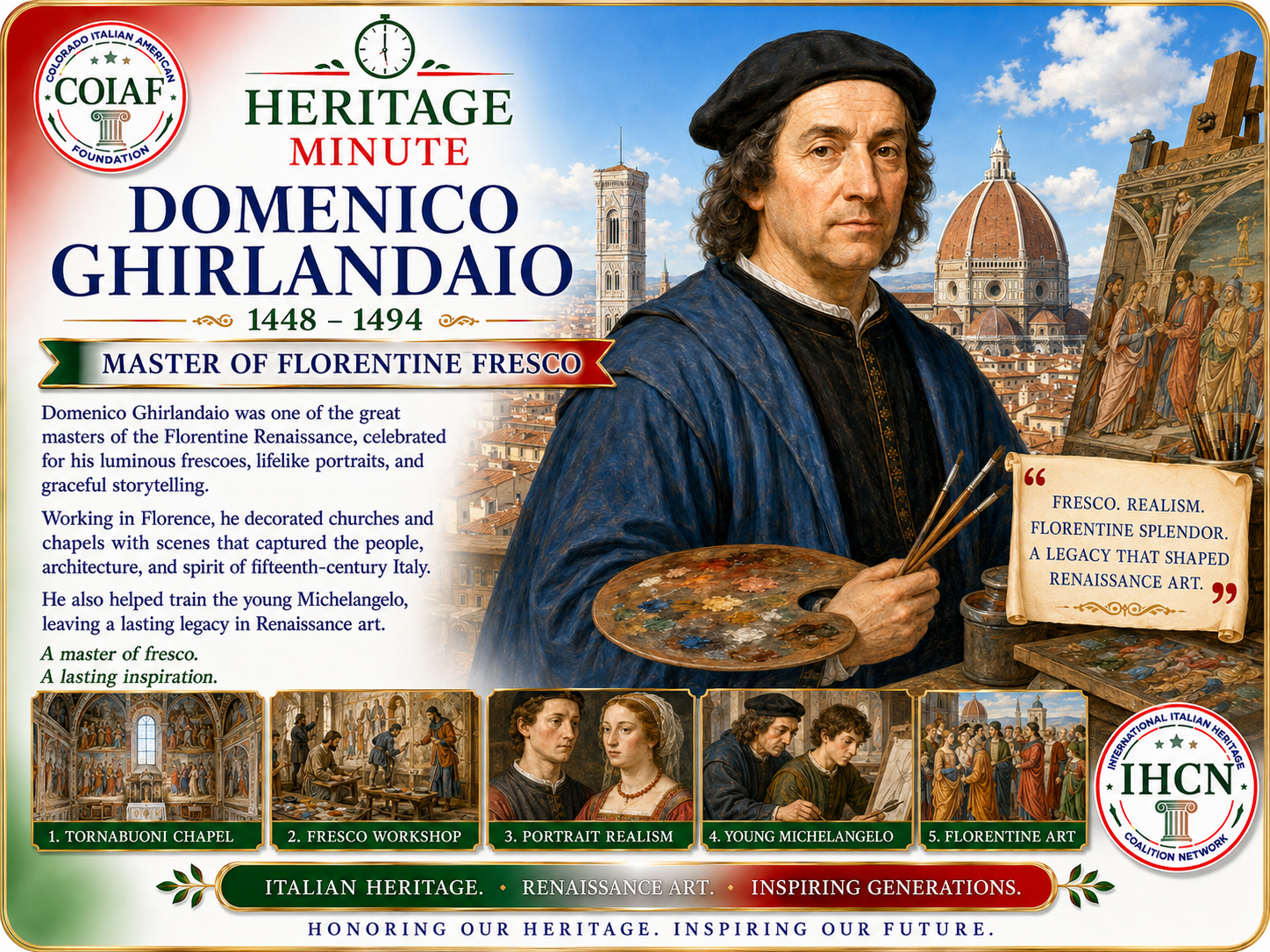August 5 Heritage Minute honoring Domenico Ghirlandaio, master of Florentine fresco