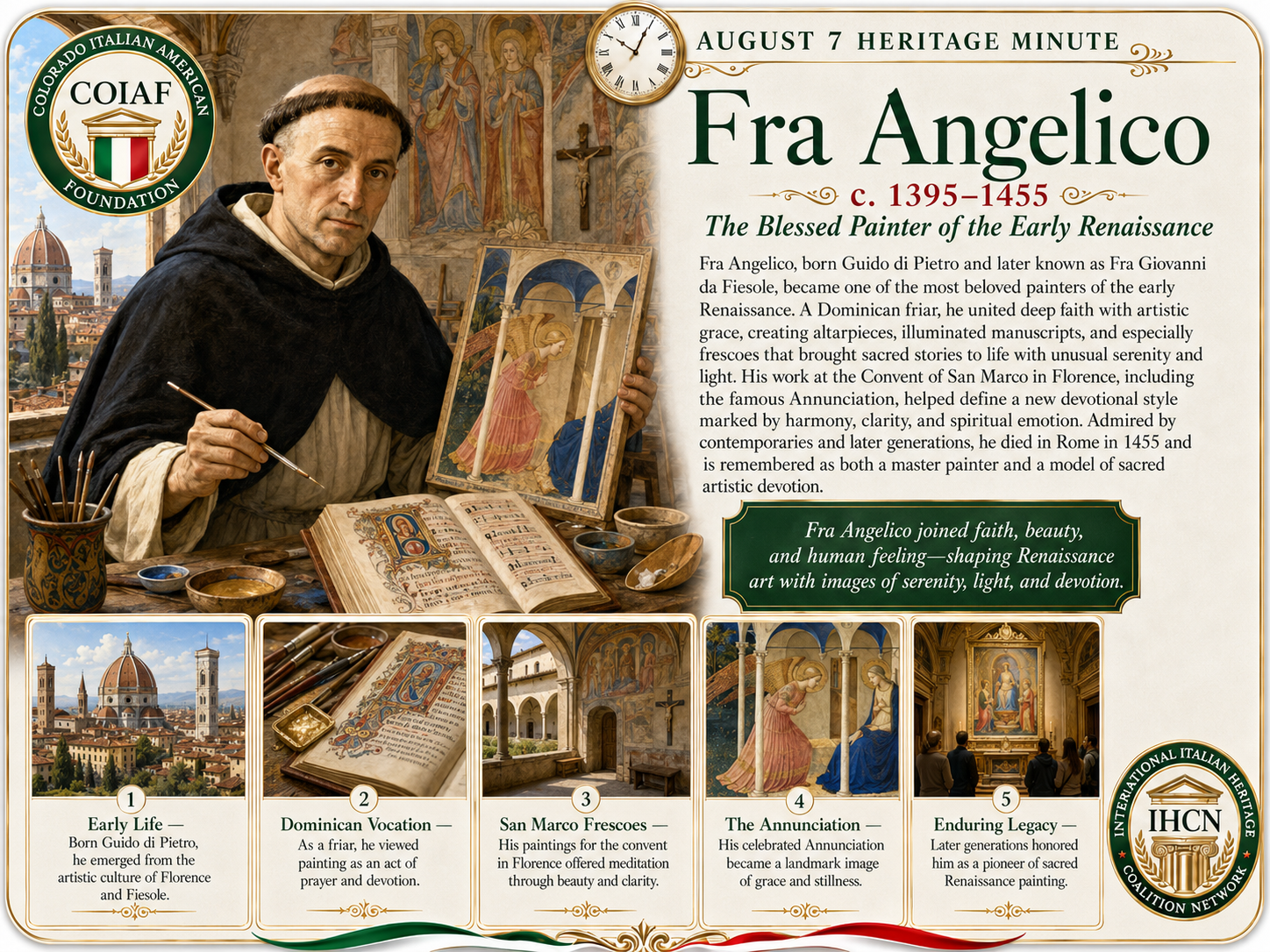 August 7 Heritage Minute honoring Fra Angelico, the blessed painter of the Early Renaissance