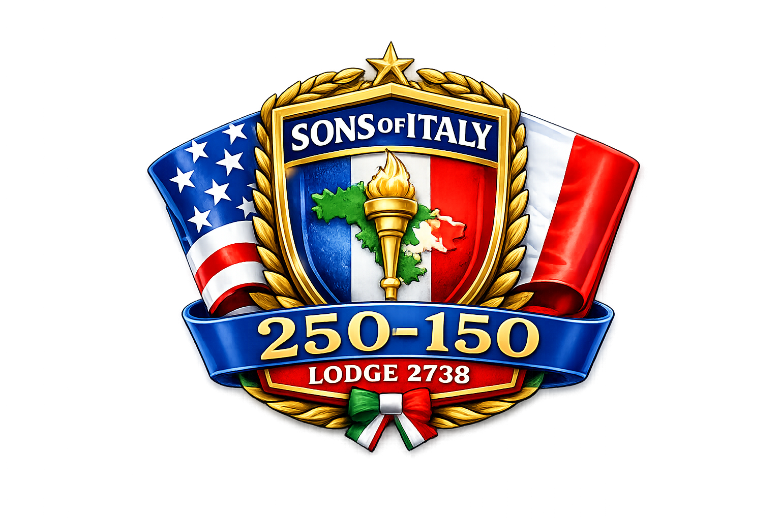 Sons of Italy Lodge 2738 250-150 commemorative throw pre-order emblem