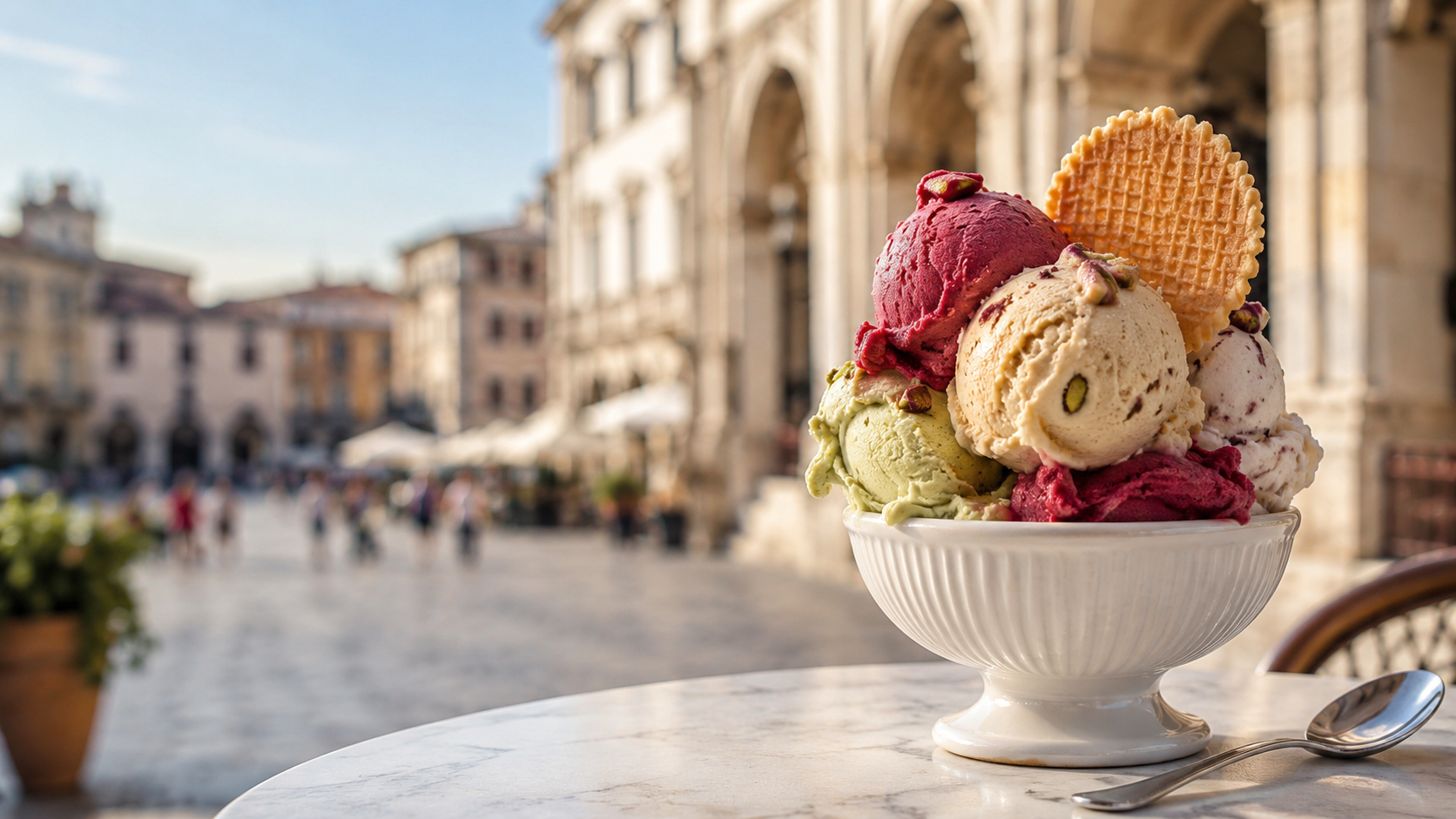 Colorful scoops of traditional Italian gelato