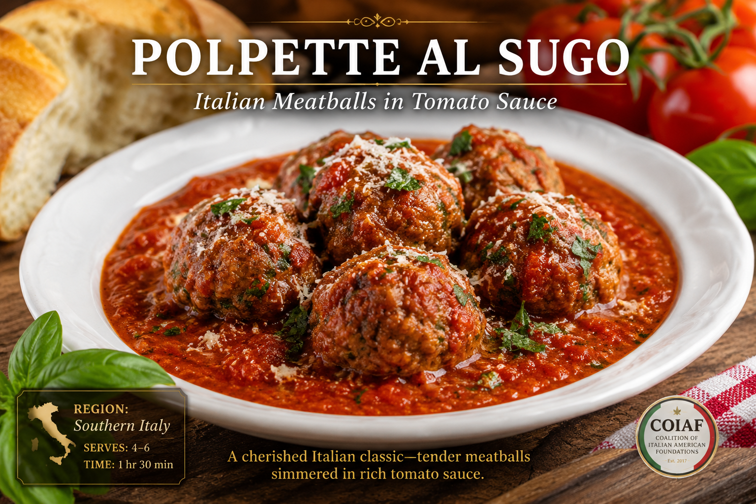 Polpette al Sugo with tender meatballs simmered in rich tomato sauce