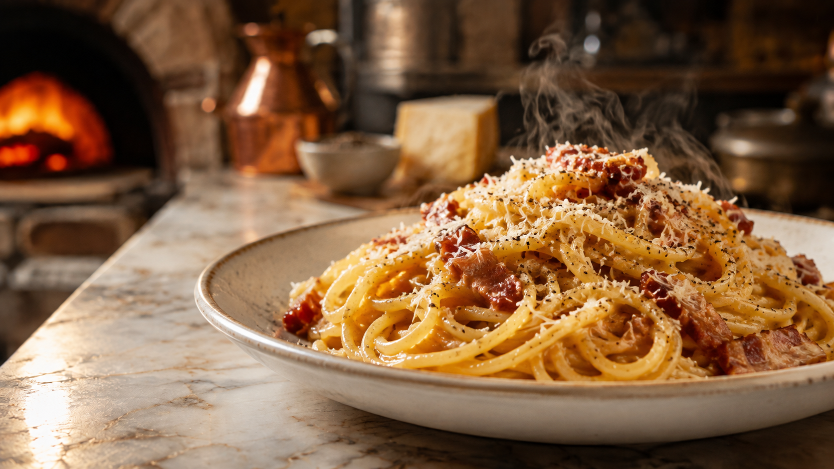 Spaghetti Carbonara with guanciale, pecorino, and black pepper