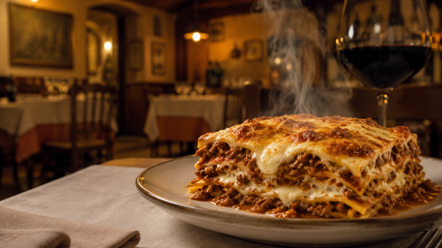 Lasagna alla Bolognese layered with ragù and béchamel