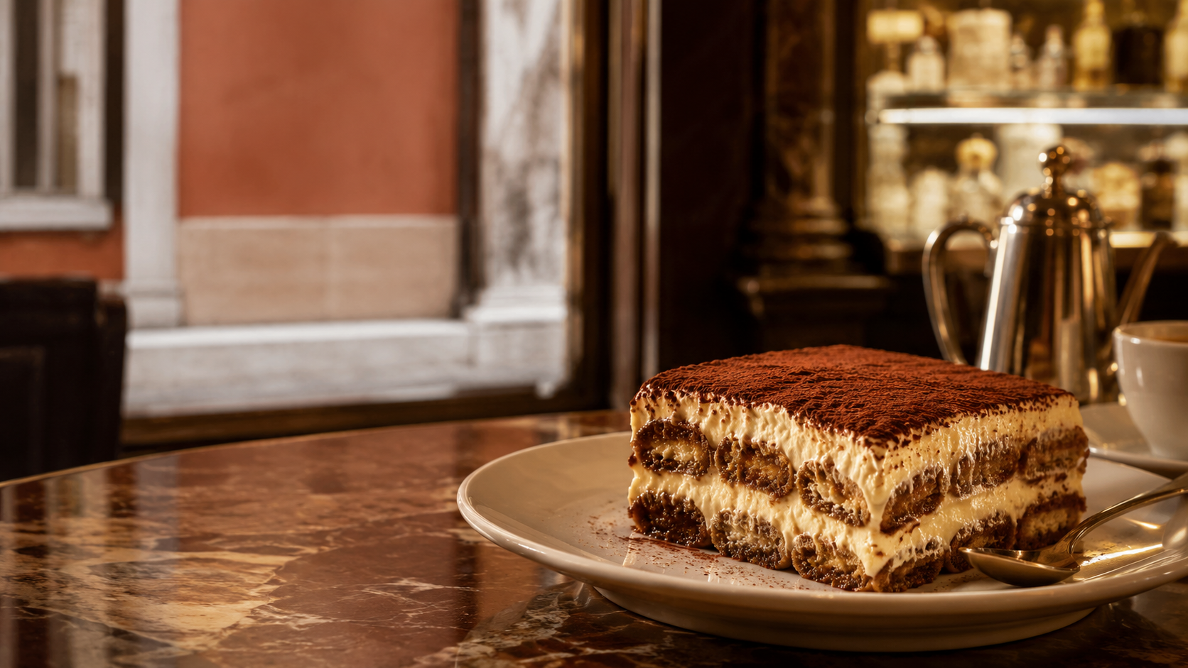 Tiramisù layered with mascarpone, espresso, and cocoa