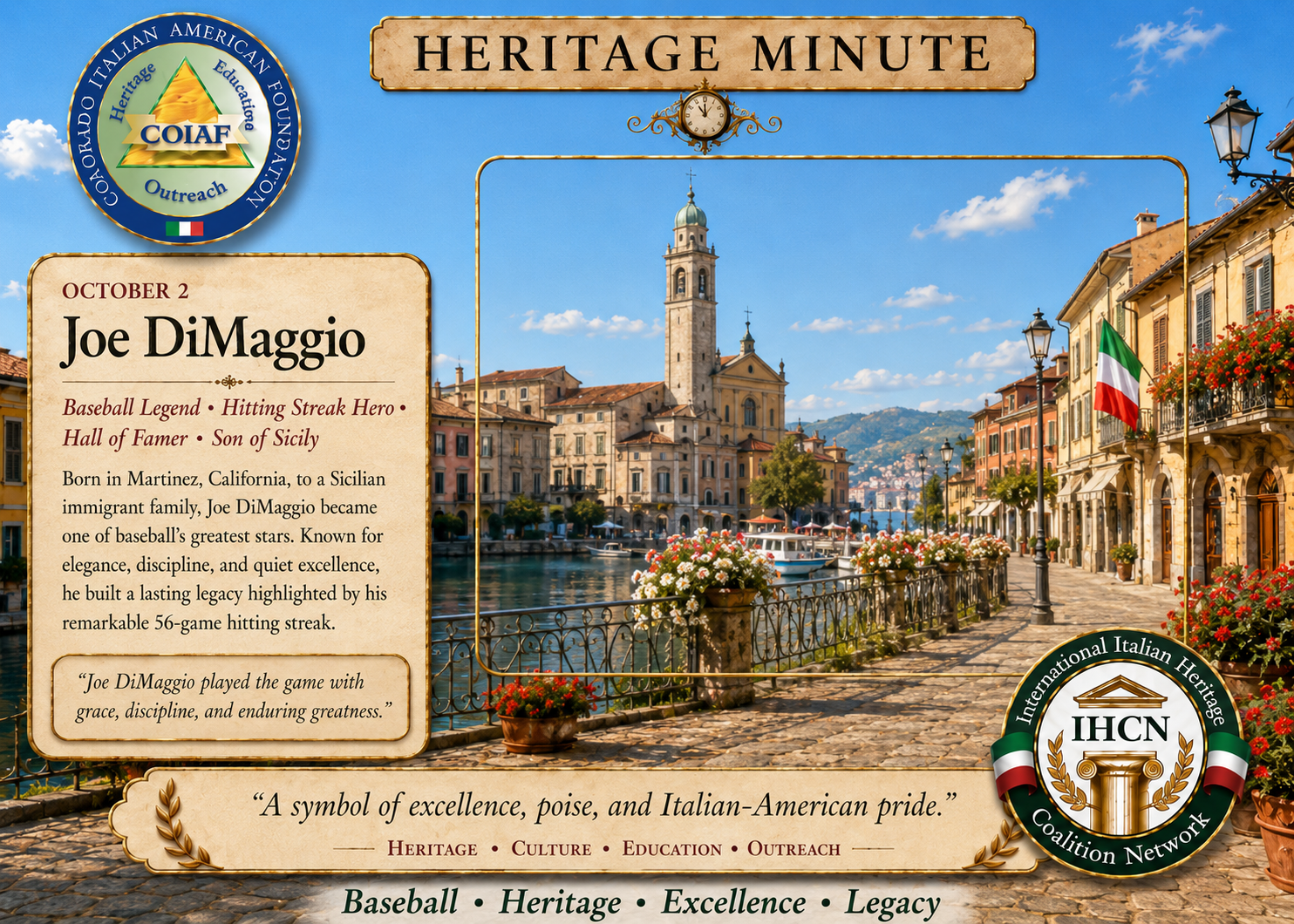 October 2 Heritage Minute honoring Joe DiMaggio