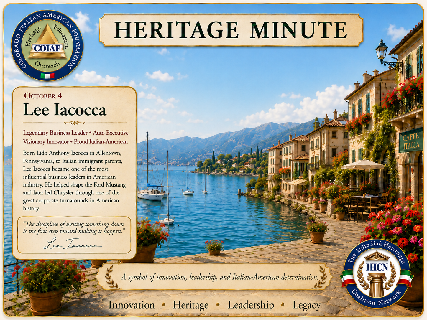 October 4 Heritage Minute honoring Lee Iacocca