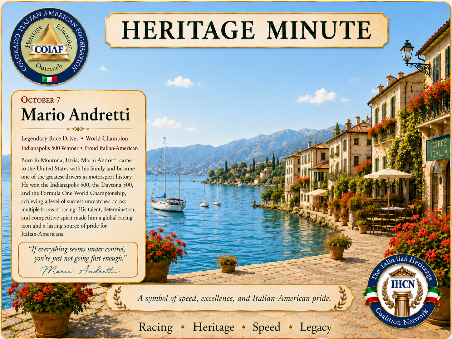 October 7 Heritage Minute honoring Mario Andretti