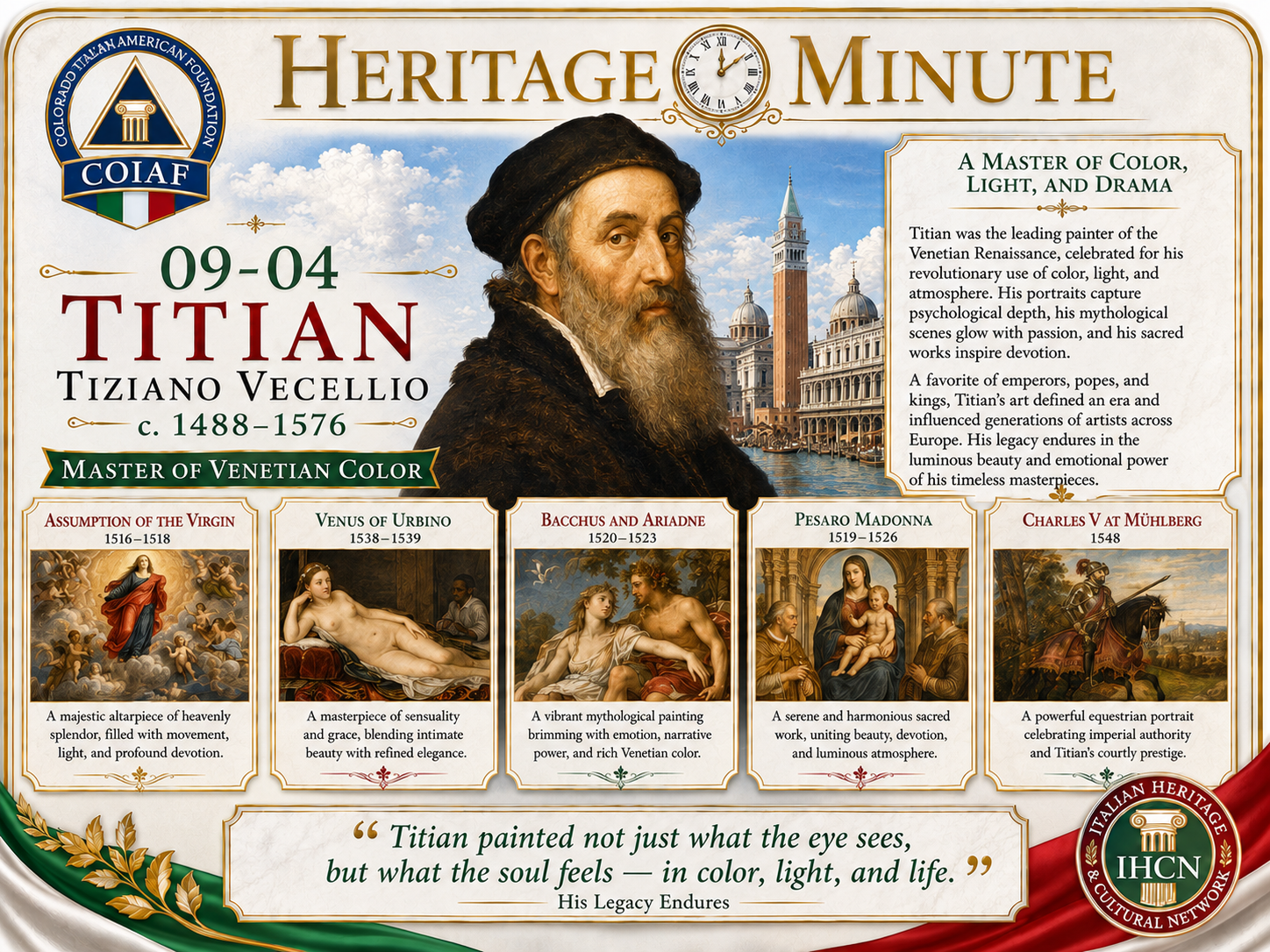 September 4 Heritage Minute honoring Titian, master painter of the Venetian Renaissance