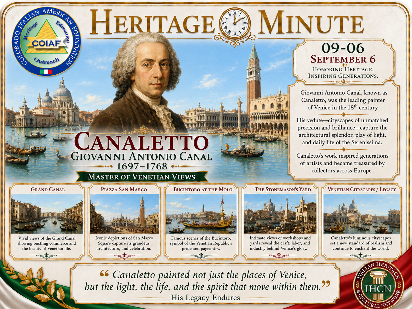 September 6 Heritage Minute honoring Canaletto, master painter of Venetian views