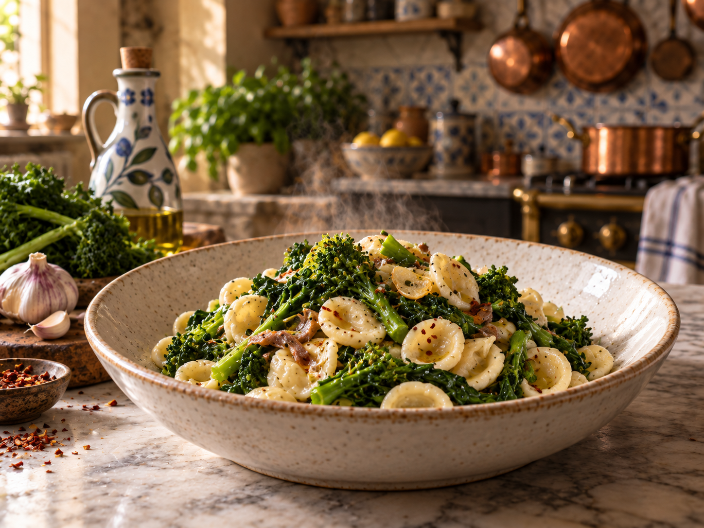 Orecchiette con Cime di Rapa with broccoli rabe, garlic, and chile