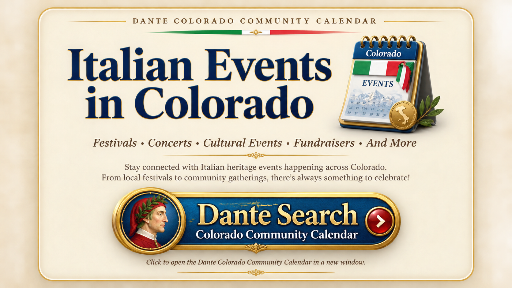 View Colorado Italian Community Calendar — Courtesy of the Dante Alighieri Society of Denver